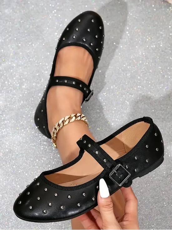 Shoes - Studded Black Mary Jane Flats